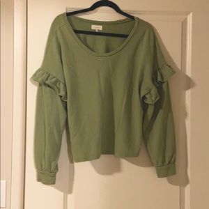 Green ruffle sleeve crew neck
